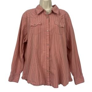 Wrangler Western Pearl Snap Shirt Womens XXL Pink Stripe Cowgirl Rodeo Top 2XL